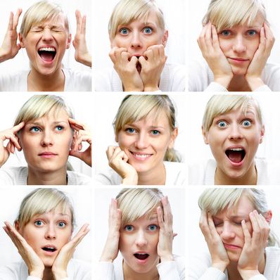 images of 9 female faces showing emotional expression