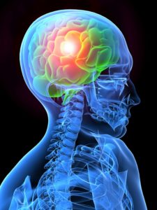 image of brain lit up with orange and green color