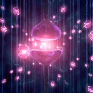 Glowing purple jellyfish floating in a dark underwater scene with light beams shining down.